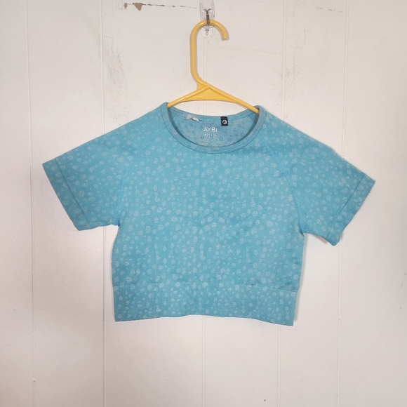 Aybl Evolve Light Aqua Blue Speckled Short Sleeve Crop Top Size Small - Picture 2 of 15
